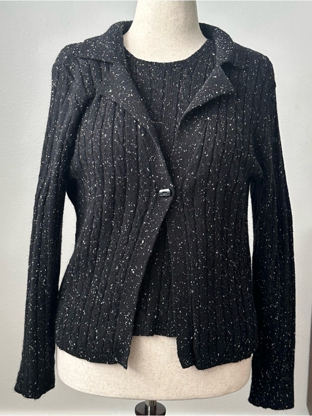 Lizsport Petite Silk Angora Blend  Cable Knit Sweater Tank and Cardigan Sz M